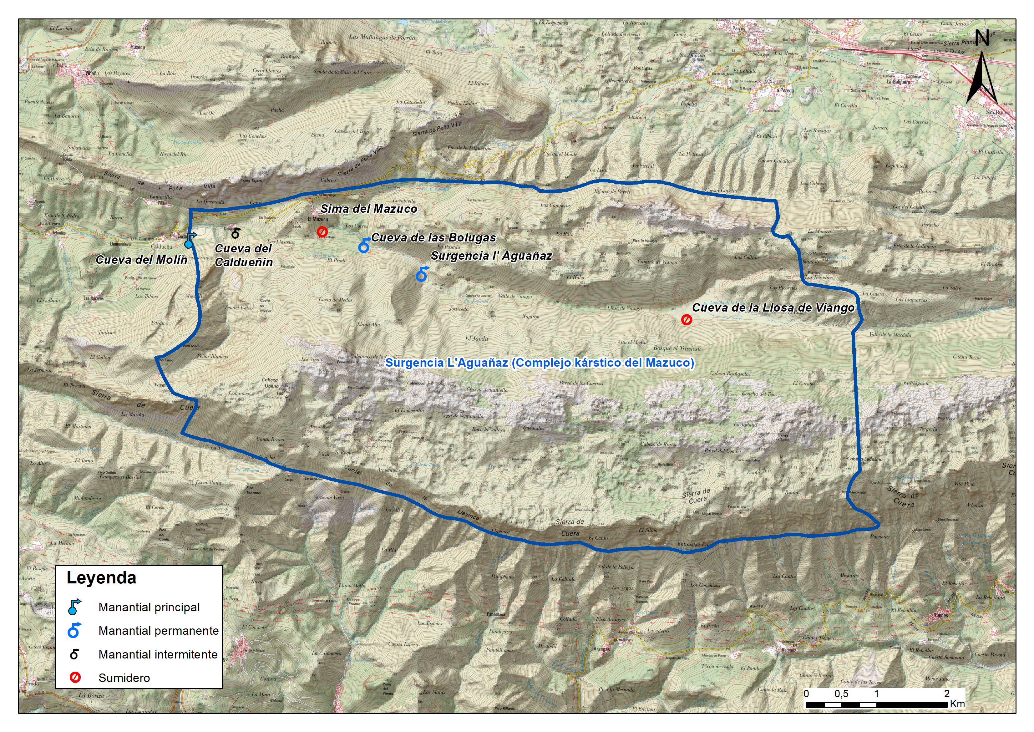 Localización de los principales los puntos de recarga y descarga existentes en la reserva
