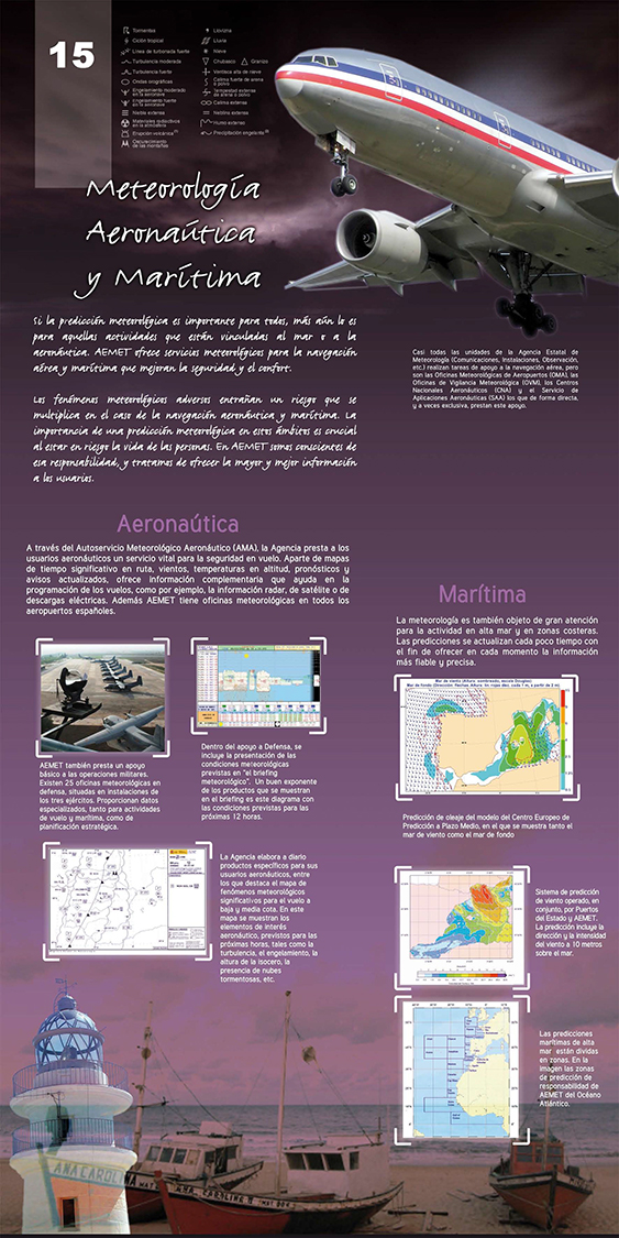 Panel 15- Los servicios de predicción meteorológicos han ido de la mano desde sus inicios con actividades vinculadas al mar o a la aeronáutica debido a que el riesgo de las personas en estos casos aumenta.