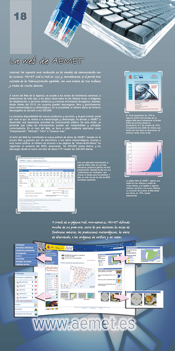 Panel 18- La revolución de internet también se ha hecho notar en los servicios meteorológicos. Actualmente el portal de la AEMET es el portal más visitado de la administración española con una media de tres millones y medio de visitas diarias.