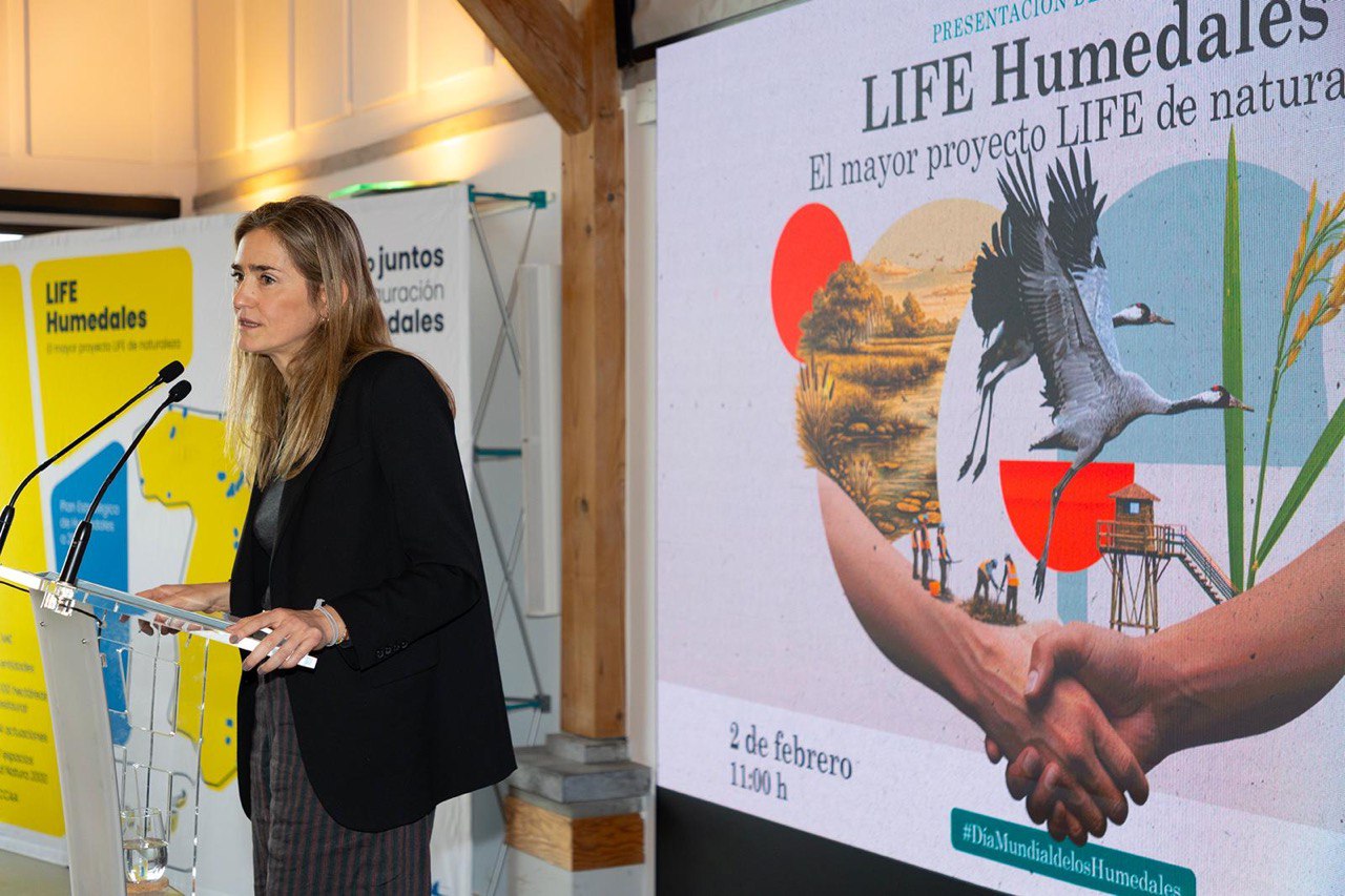 La vicepresidenta Sara Aagesen en la presentación del proyecto LIFE Humedales