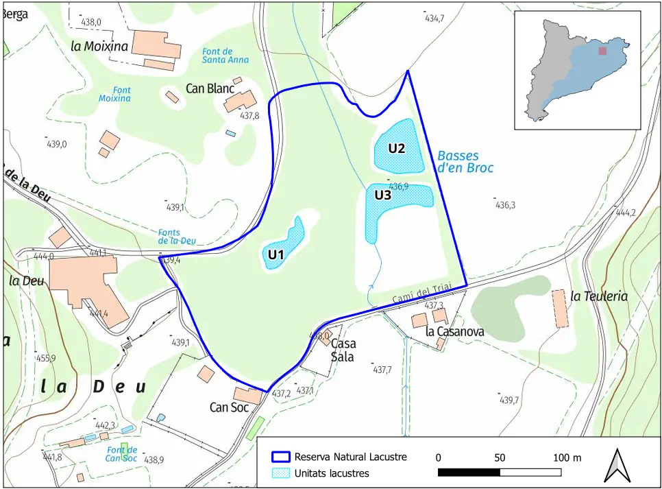 Mapa detalle Basses d’en Broc i Aiguamoixos de la Deu Vella