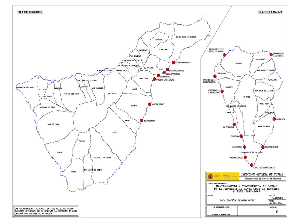 Plano de situación con las demoliciones practicadas en Tenerife